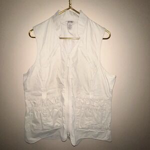 Duluth Trading Co Womens Utility Vest Large Tan  Cargo Fishing Travel Mesh Back